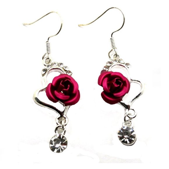 NEW Red Rose Heart Earrings - Picture 5 of 6